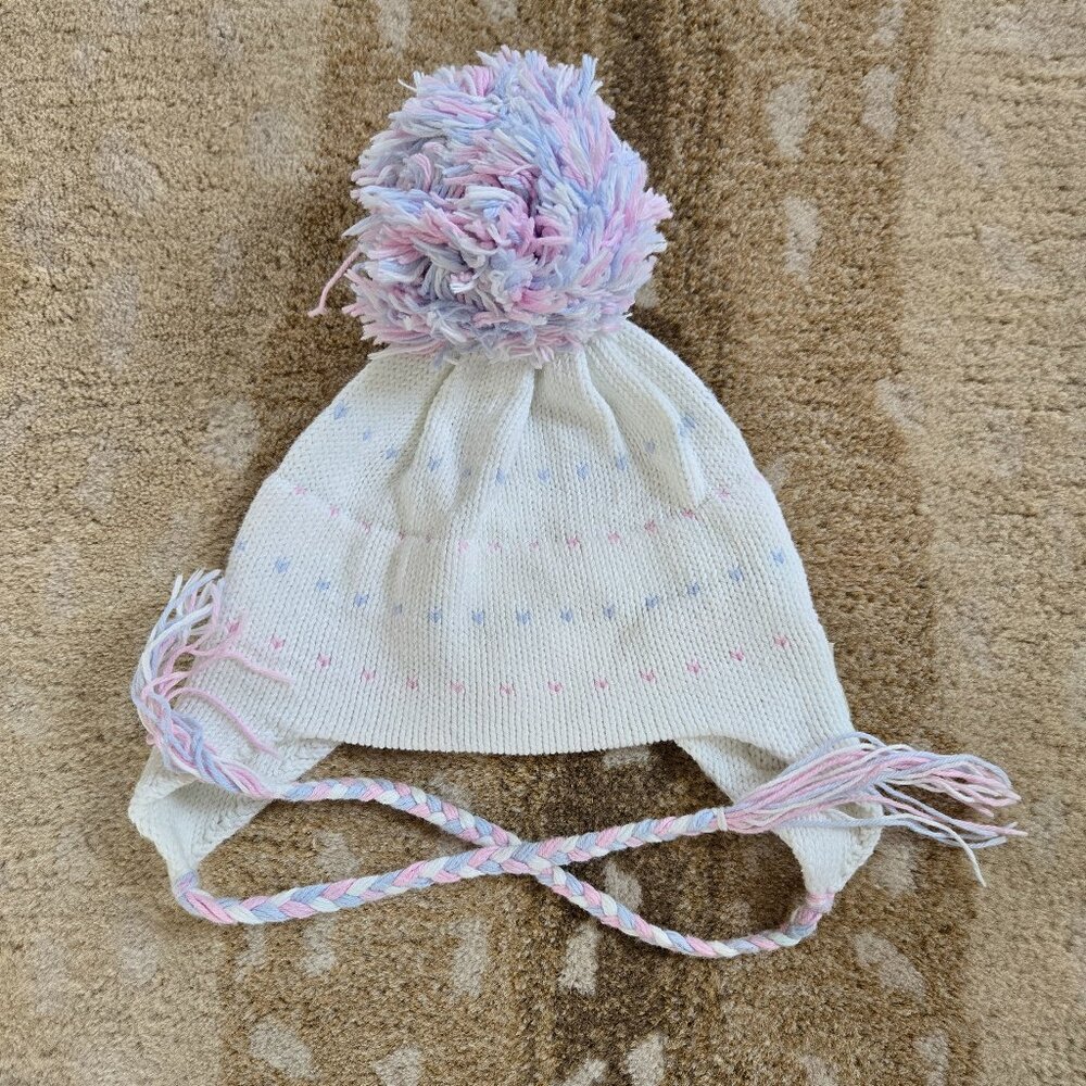The Beaufort Bonnet Company Cream Knit Earflap Hat with Pink & Blue Accents